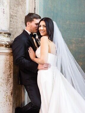 Evalendel Lika Timeless Wedding Dress + Cape – Ivory – Professionally Cleaned